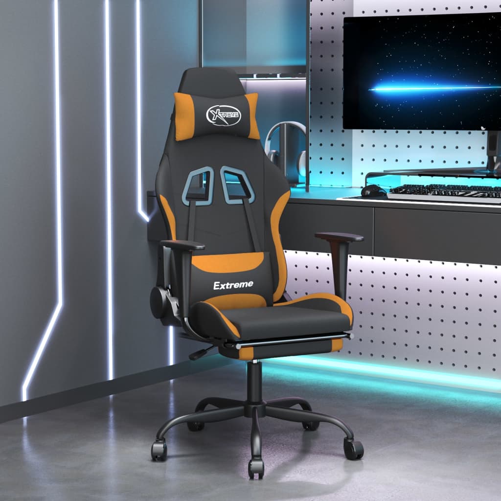 vidaXL Massage Gaming Chair Fabric Black and Light Green