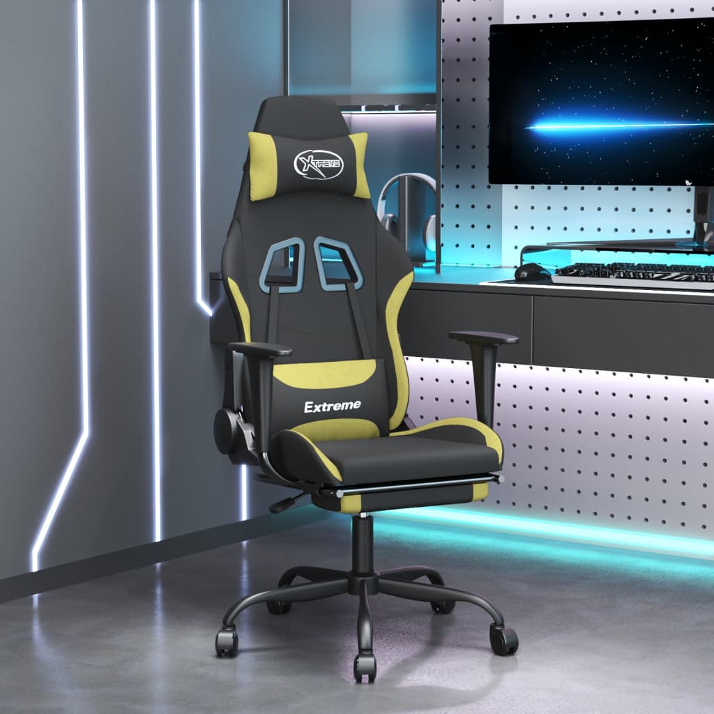 vidaXL Massage Gaming Chair Fabric Black and Light Green