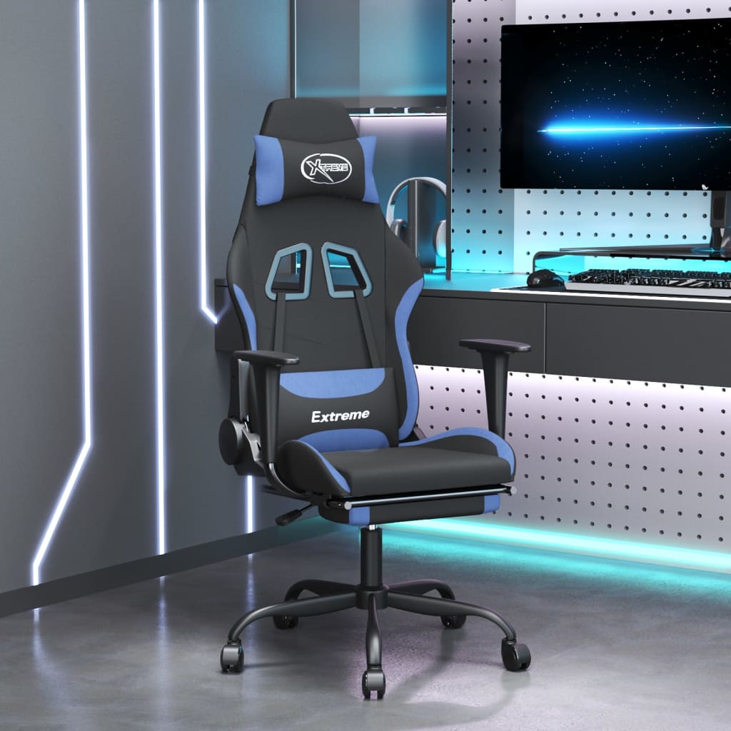 vidaXL Massage Gaming Chair Fabric Black and Light Green