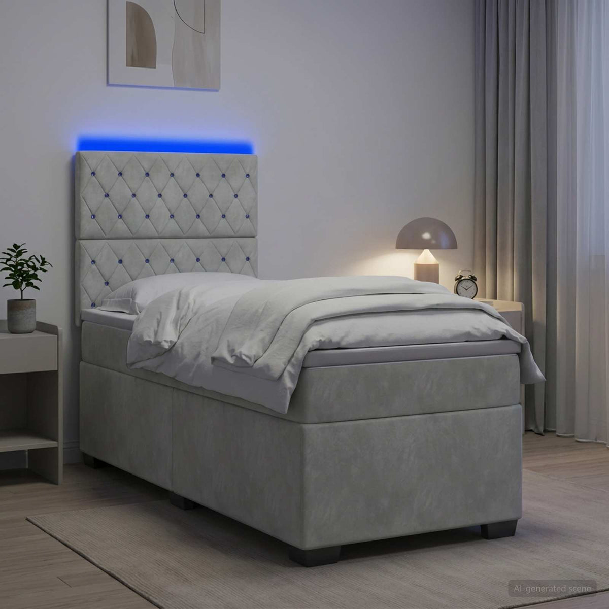 vidaXL Boxspring met matras fluweel blauw 140x190 cm