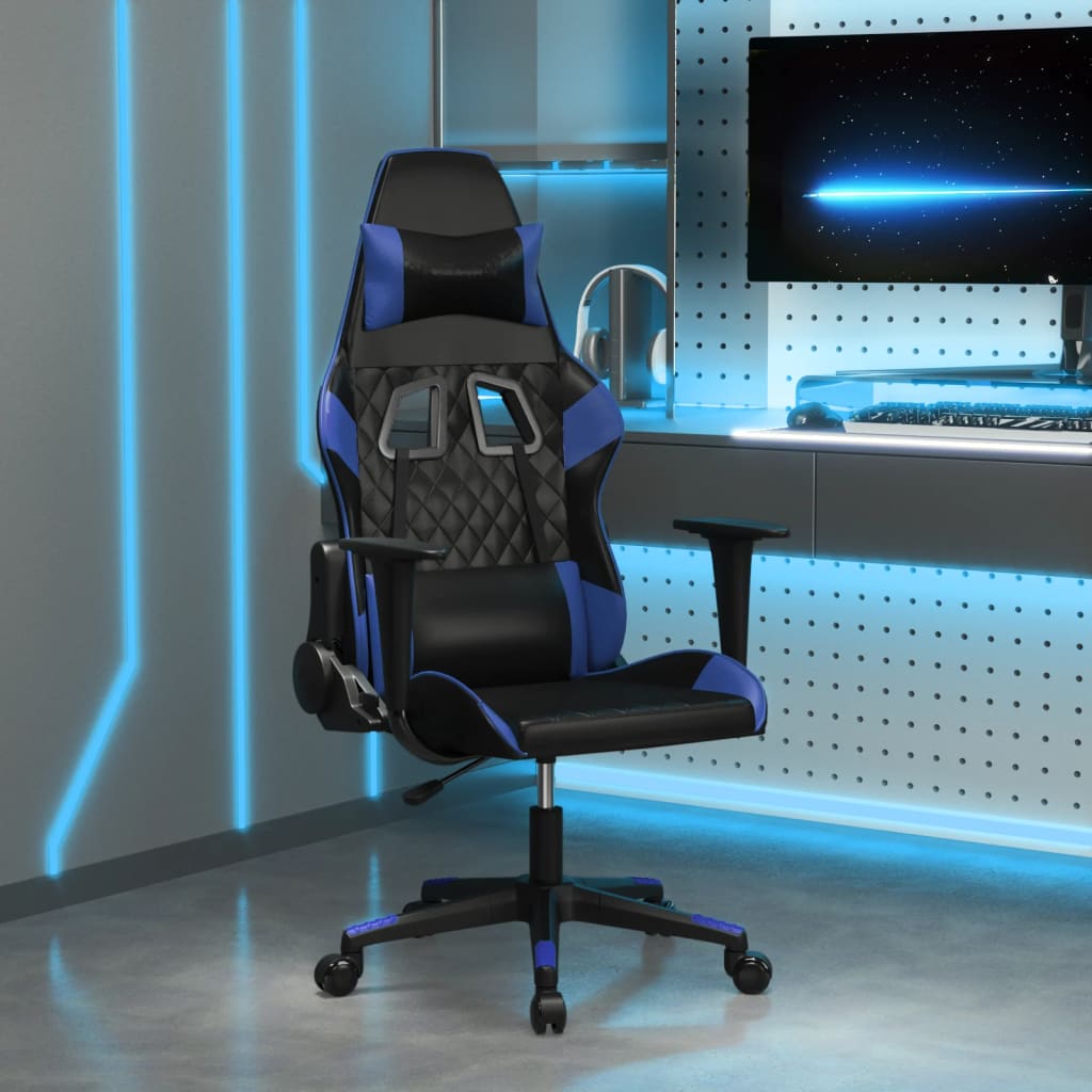 vidaXL Massage Gaming Chair with Footrest Faux Leather Black and Gold