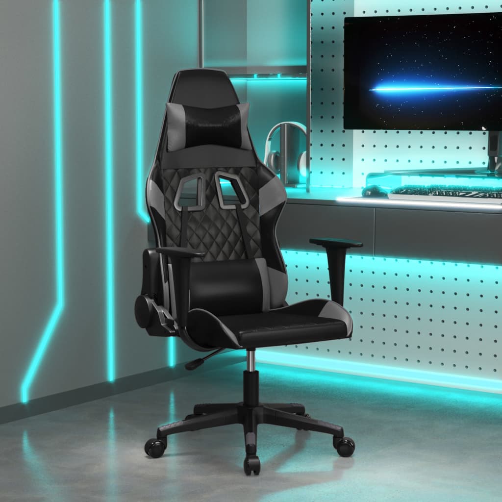 vidaXL Massage Gaming Chair with Footrest Faux Leather Black and Gold