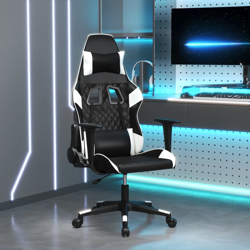 vidaXL Massage Gaming Chair with Footrest Faux Leather Black and Gold