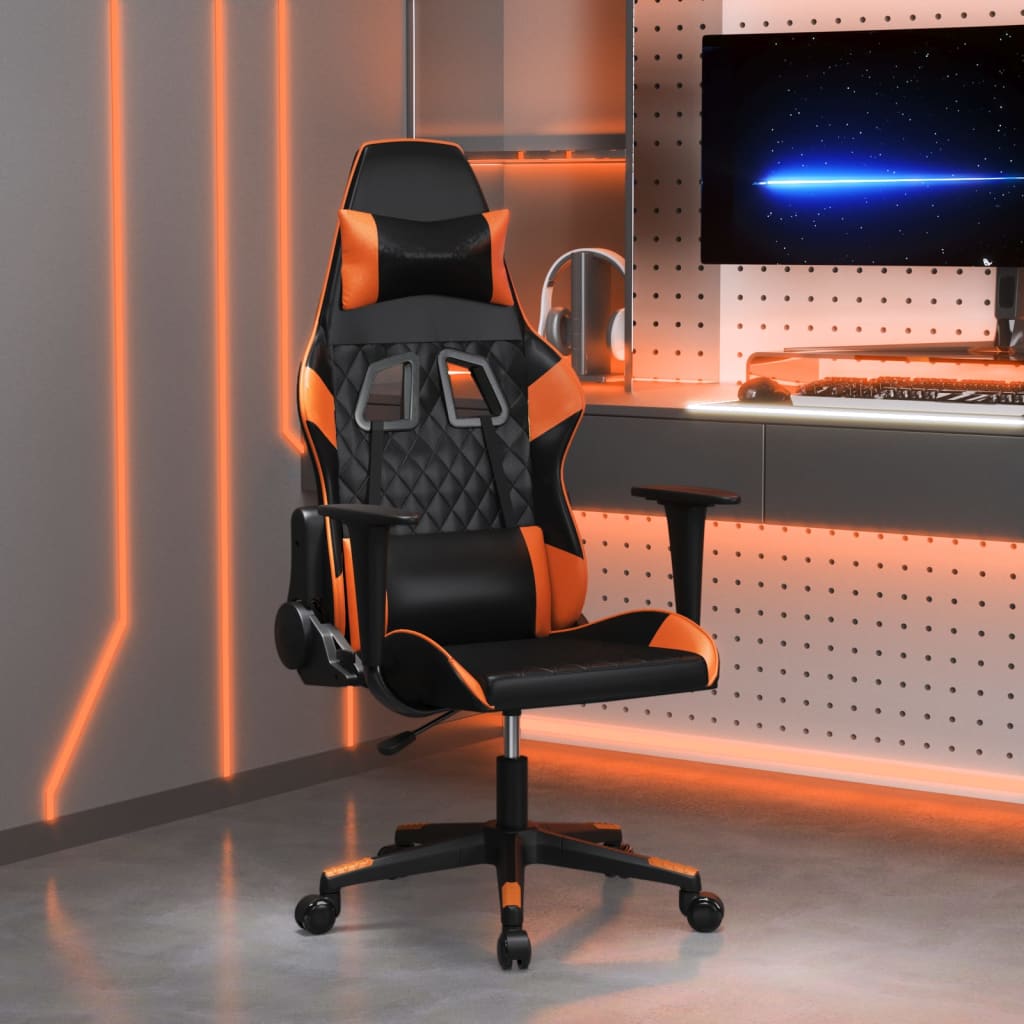 vidaXL Massage Gaming Chair with Footrest Faux Leather Black and Gold