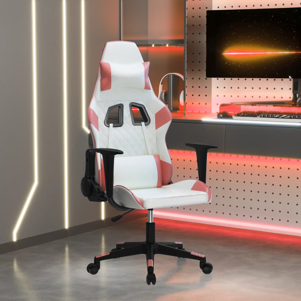 vidaXL Massage Gaming Chair with Footrest Faux Leather Black and Gold