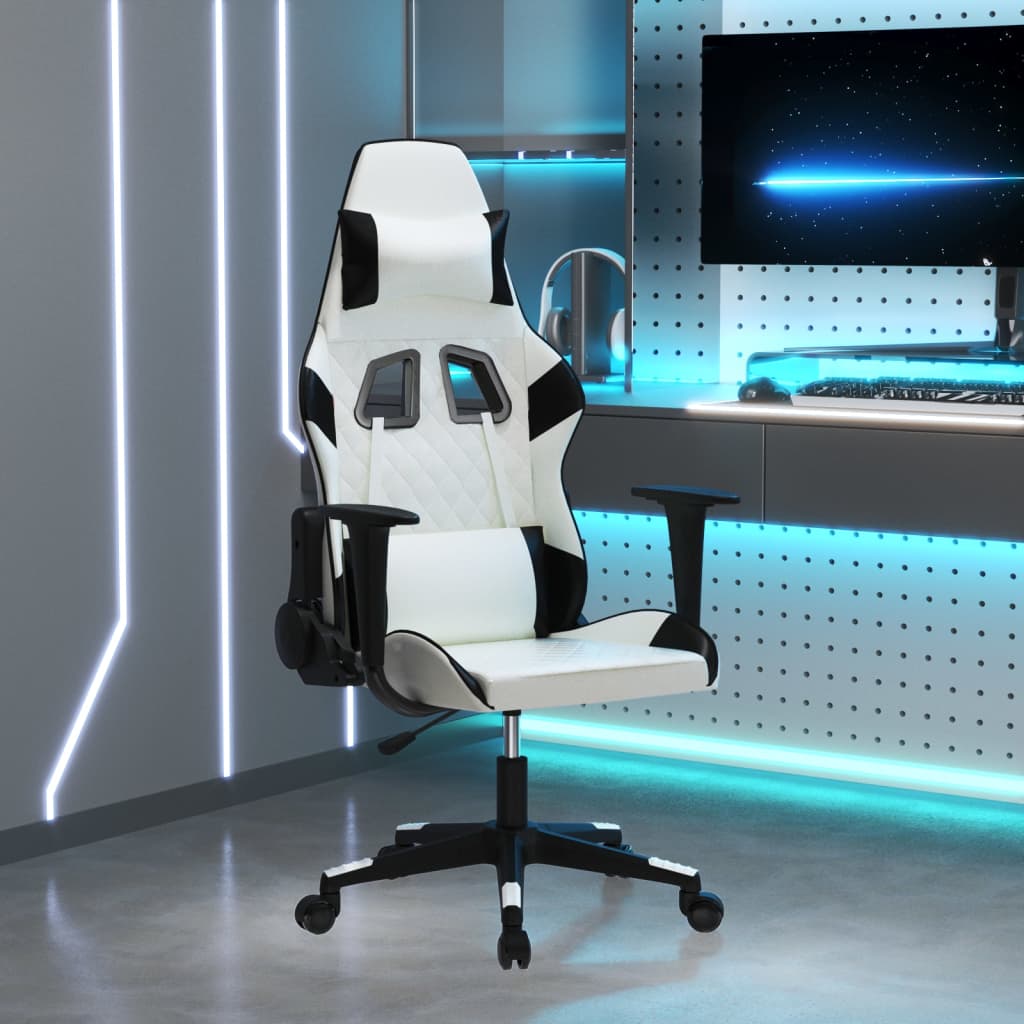 vidaXL Massage Gaming Chair with Footrest Faux Leather Black and Gold