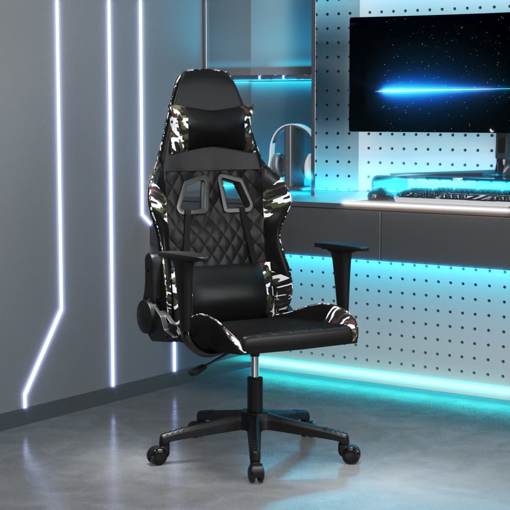 vidaXL Massage Gaming Chair with Footrest Faux Leather Black and Gold