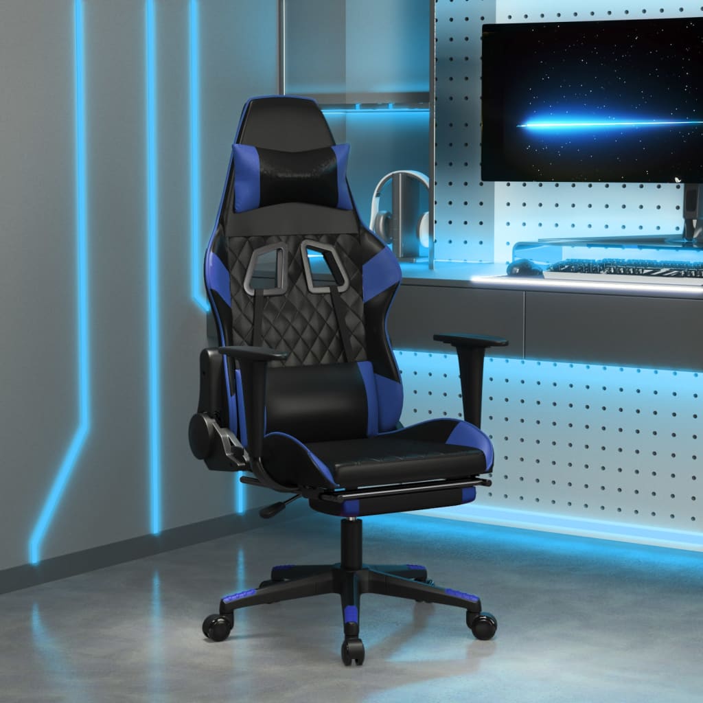 vidaXL Massage Gaming Chair with Footrest Faux Leather Black and Gold