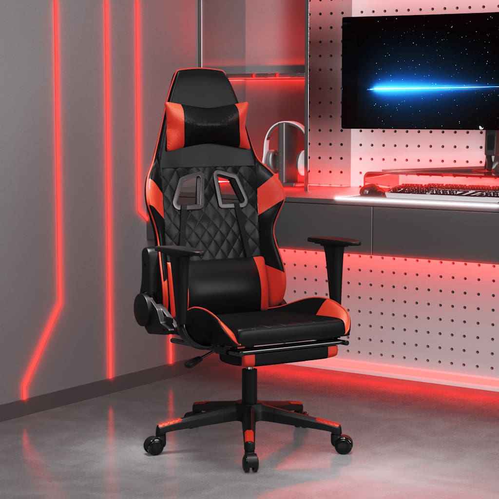 vidaXL Massage gamestoel met voetensteun kunstleer zwart & goudkleurig