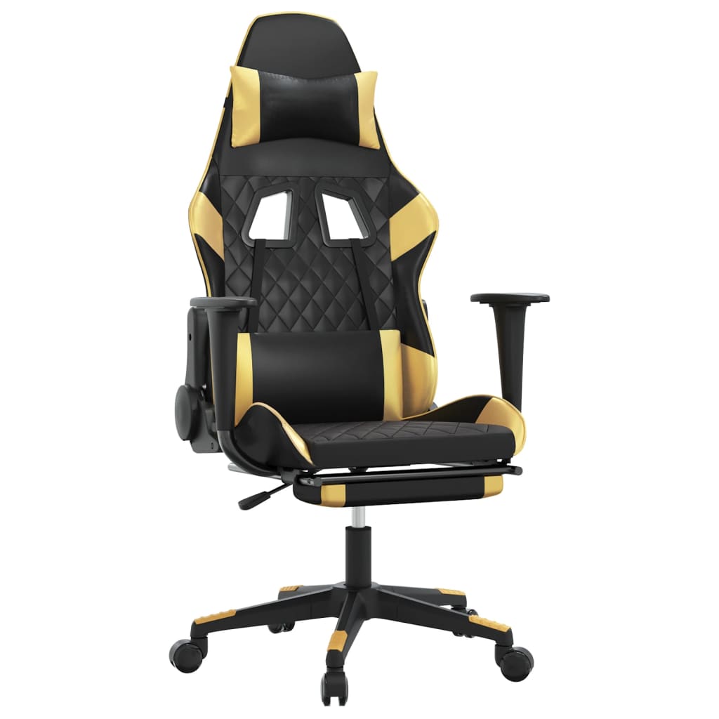 vidaXL Massage Gaming Chair with Footrest Faux Leather Black and Gold