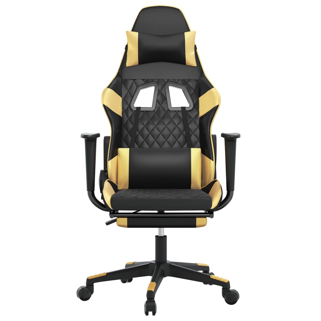 vidaXL Massage Gaming Chair with Footrest Faux Leather Black and Gold