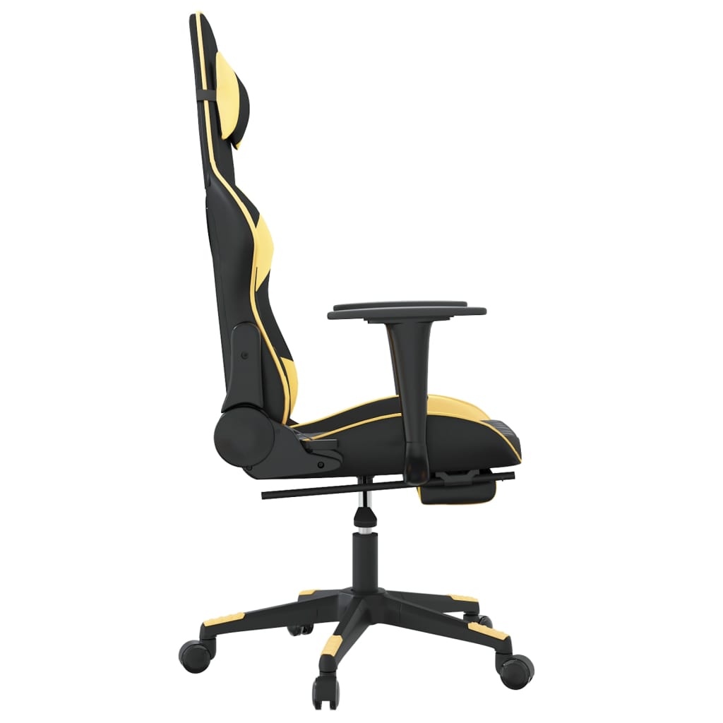 vidaXL Massage Gaming Chair with Footrest Faux Leather Black and Gold