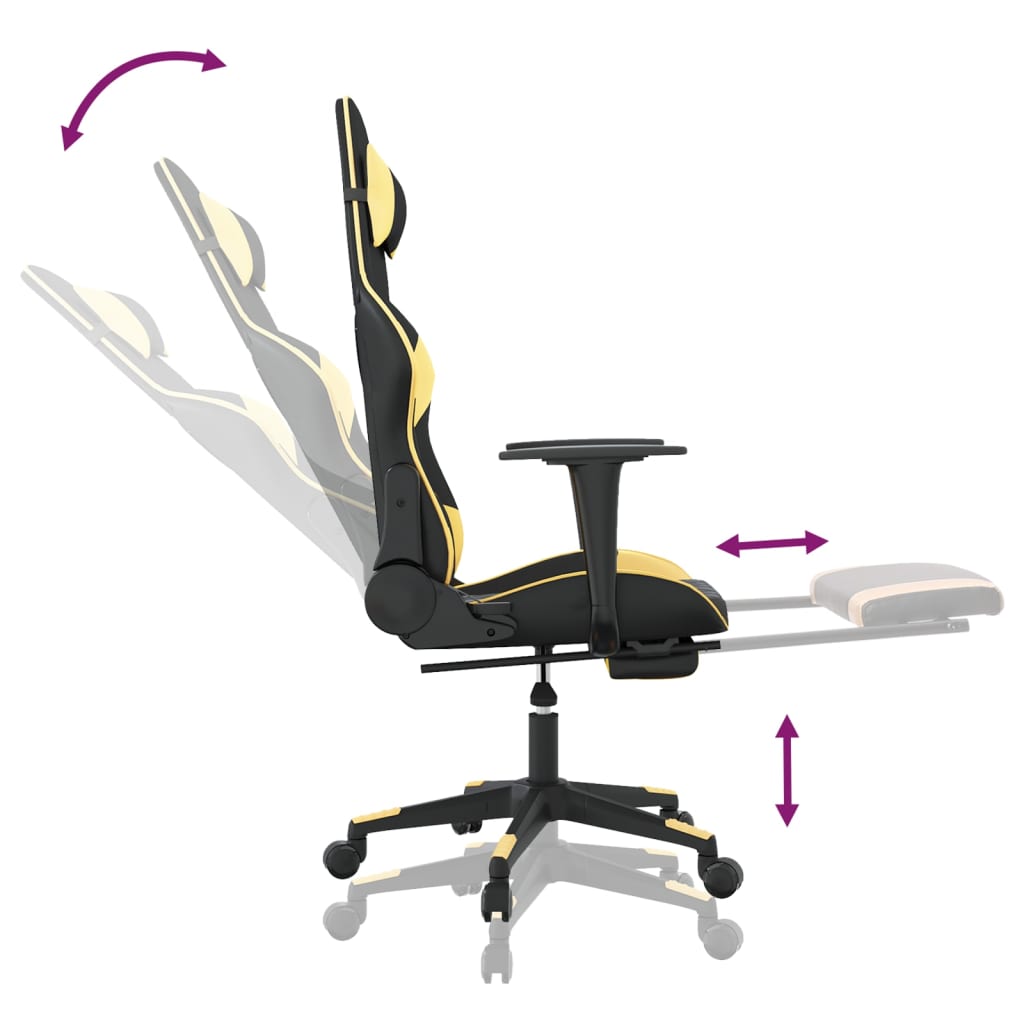 vidaXL Massage Gaming Chair with Footrest Faux Leather Black and Gold