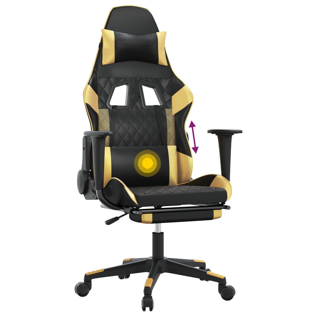 vidaXL Massage Gaming Chair with Footrest Faux Leather Black and Gold