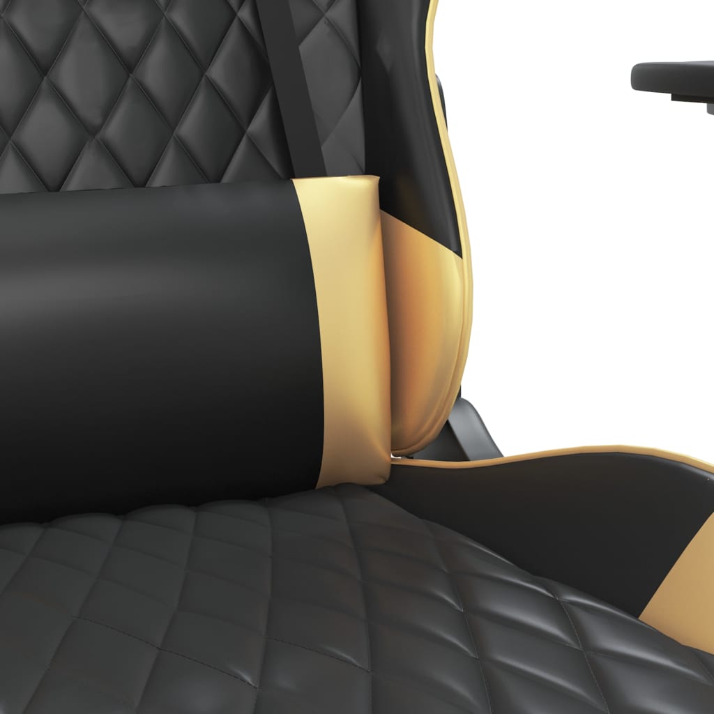 vidaXL Massage Gaming Chair with Footrest Faux Leather Black and Gold