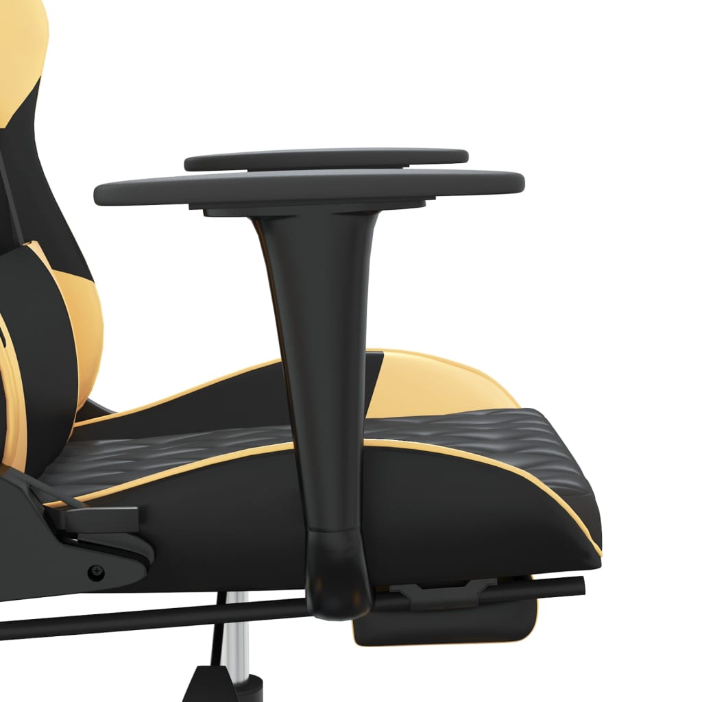vidaXL Massage Gaming Chair with Footrest Faux Leather Black and Gold