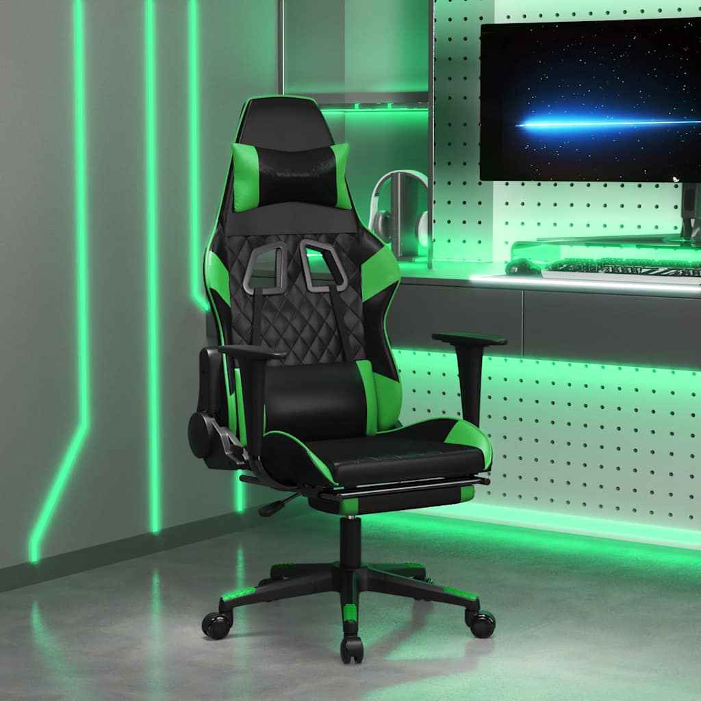 vidaXL Massage gamestoel met voetensteun kunstleer zwart & goudkleurig