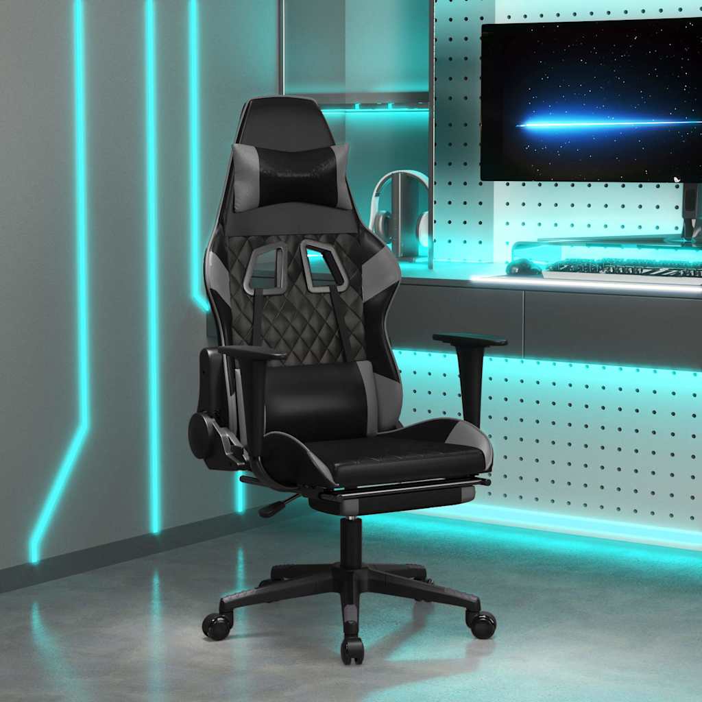 vidaXL Massage Gaming Chair with Footrest Faux Leather Black and Gold