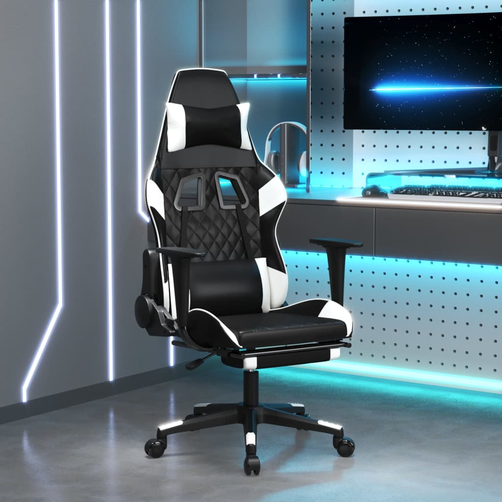 vidaXL Massage Gaming Chair with Footrest Faux Leather Black and Gold
