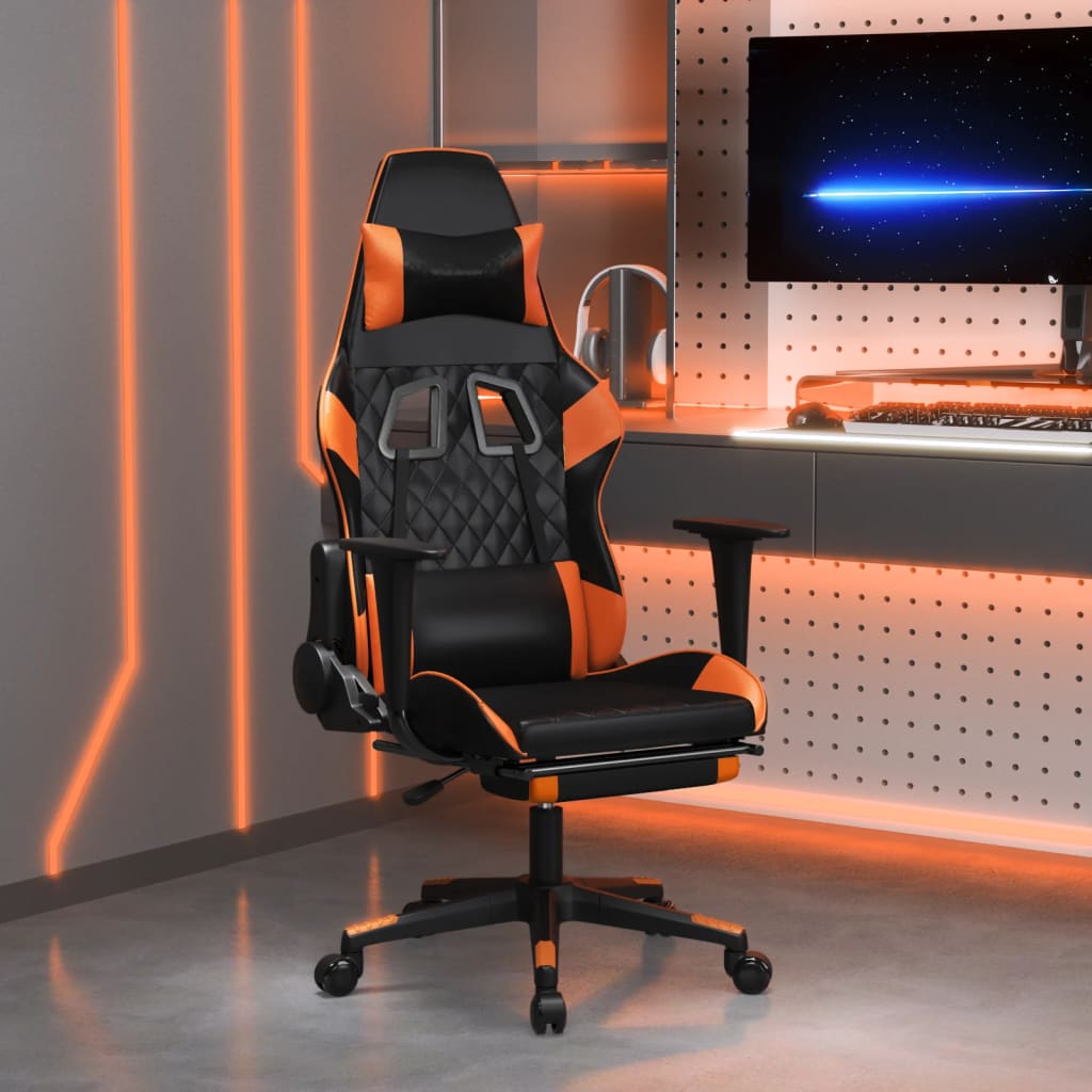 vidaXL Massage Gaming Chair with Footrest Faux Leather Black and Gold