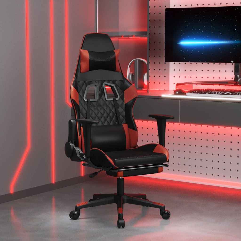 vidaXL Massage gamestoel met voetensteun kunstleer zwart & goudkleurig