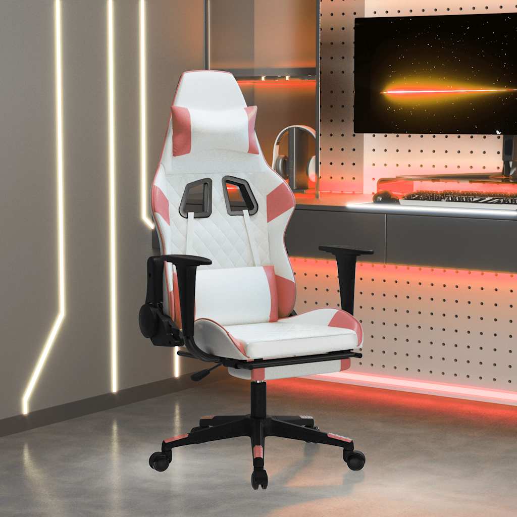 vidaXL Massage Gaming Chair with Footrest Faux Leather Black and Gold