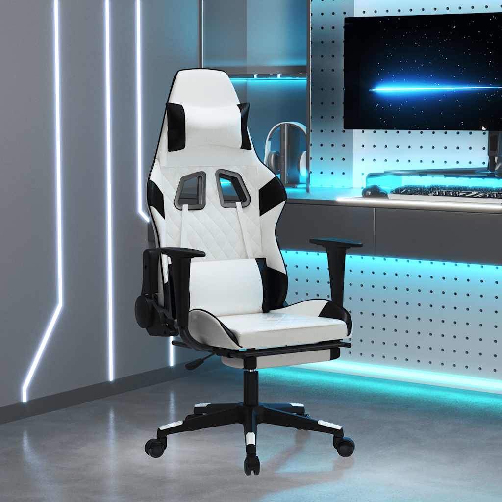 vidaXL Massage Gaming Chair with Footrest Faux Leather Black and Gold