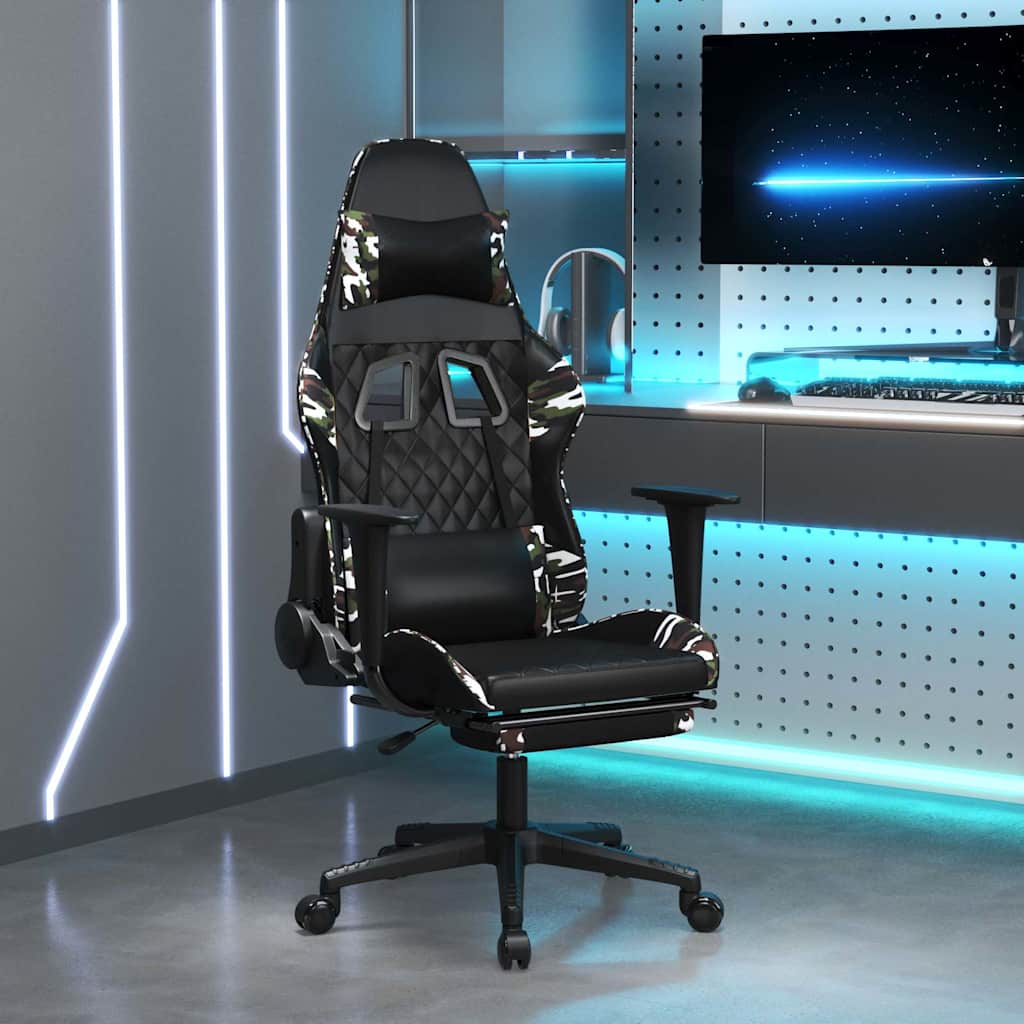 vidaXL Massage Gaming Chair with Footrest Faux Leather Black and Gold