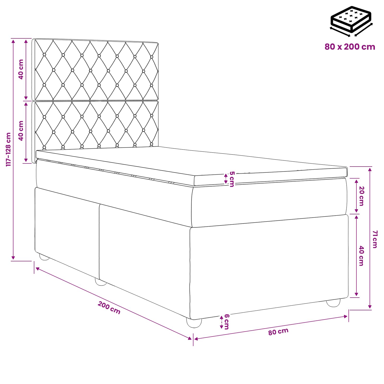vidaXL Boxspring met matras fluweel donkergrijs 80x200 cm
