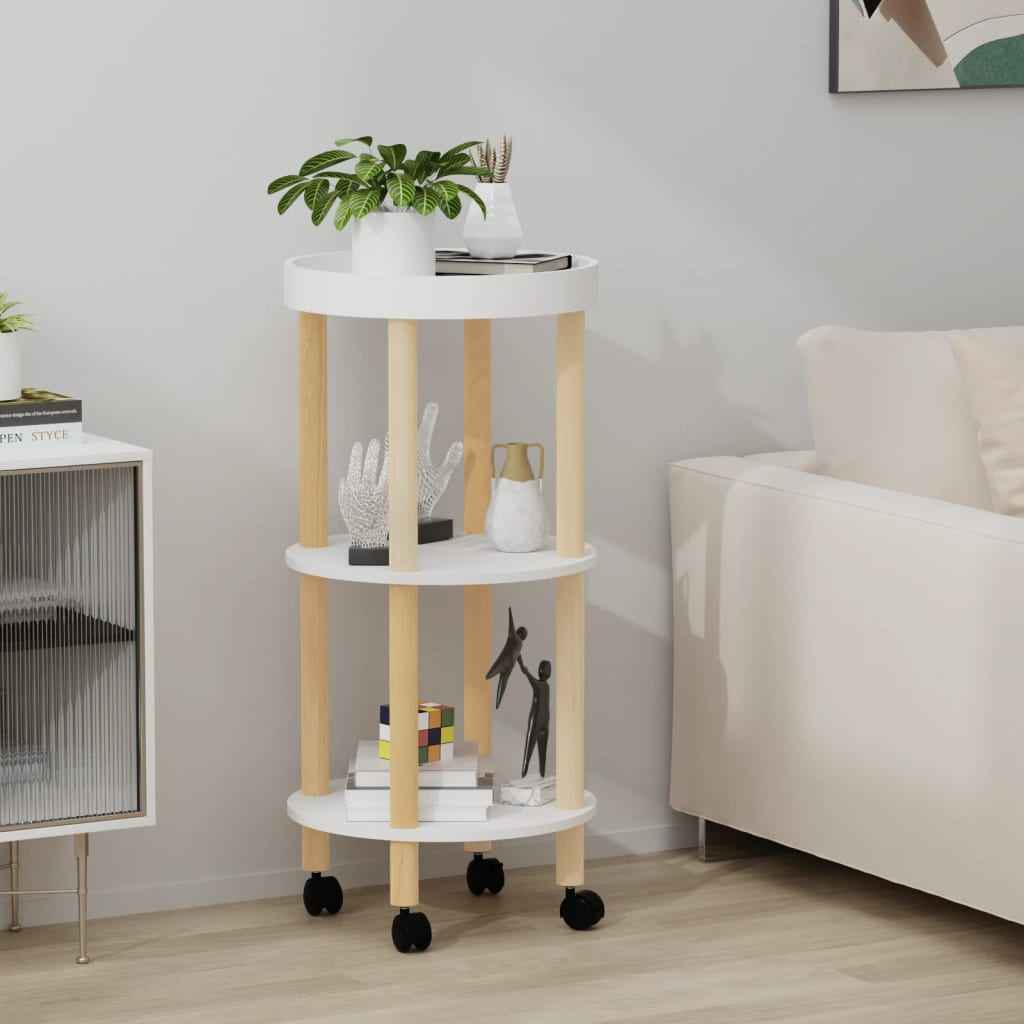 vidaXL Trolley 38x38x82 cm bewerkt hout en massief grenenhout wit