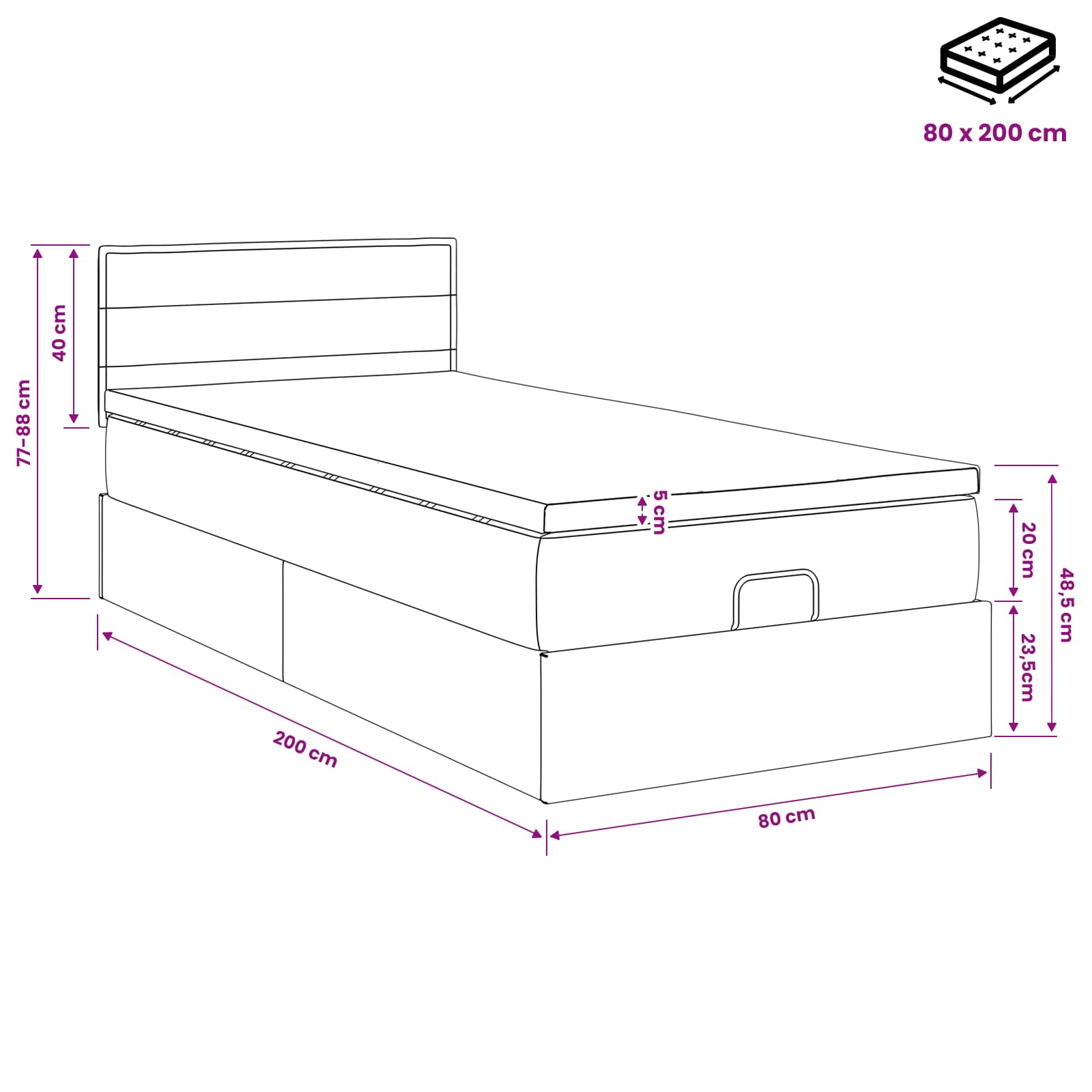 vidaXL Bed met matras 90x200 cm stof zwart