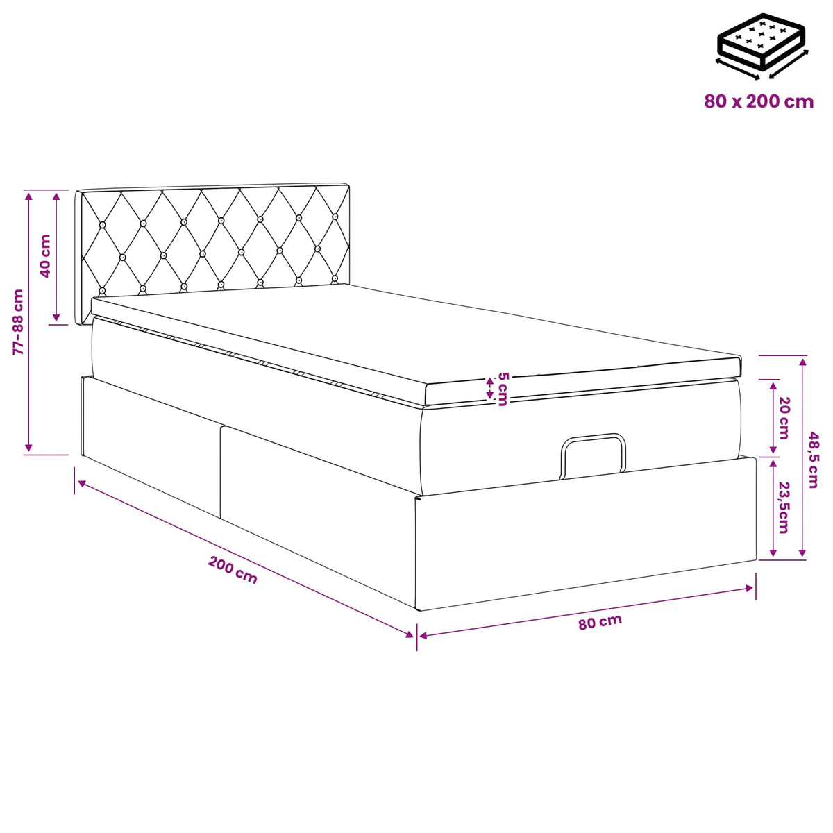 vidaXL Ottoman bed met matras 100x200 cm fluweel zwart