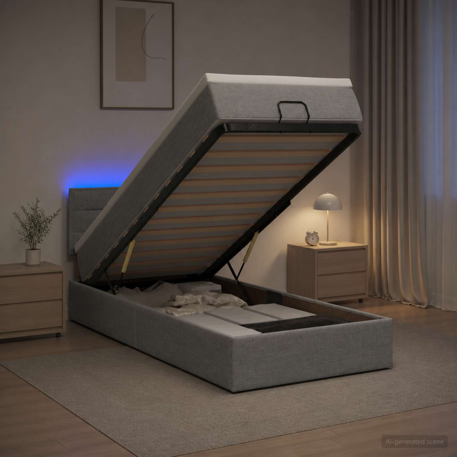 vidaXL Ottoman bed met matras en LED's 90x200 cm stof zwart