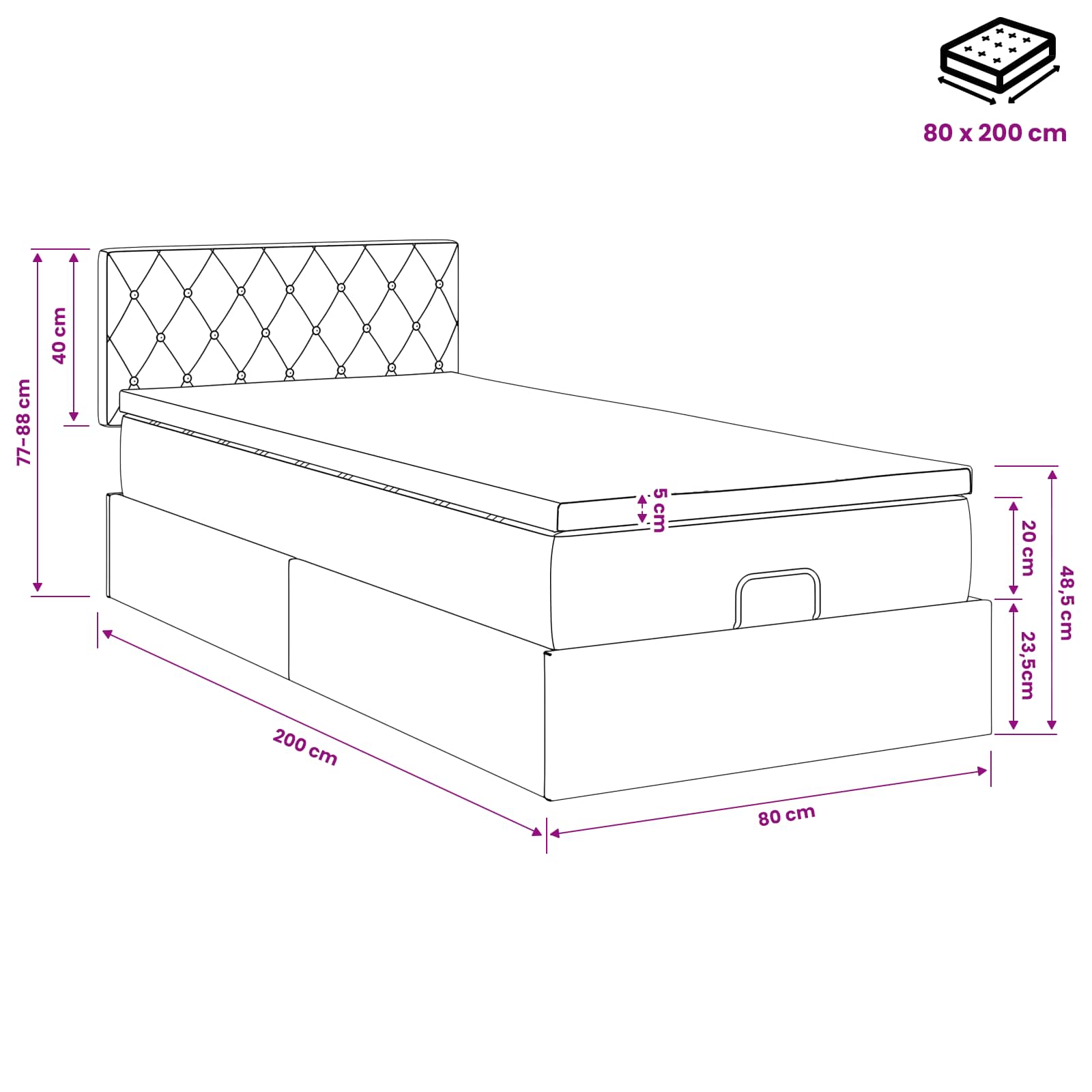 vidaXL Ottoman bed met matras en LED's 100x200 cm fluweel roze