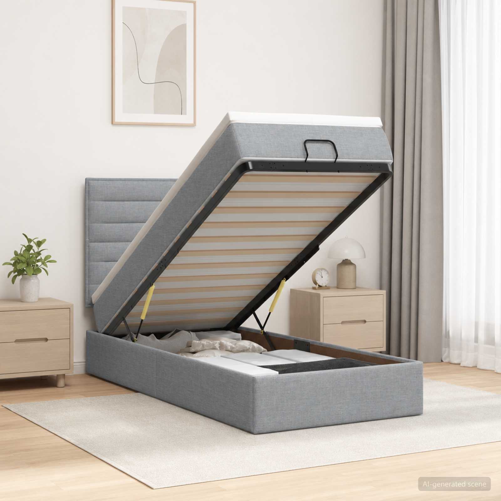 vidaXL Bed met matras 90x200 cm stof crèmekleurig