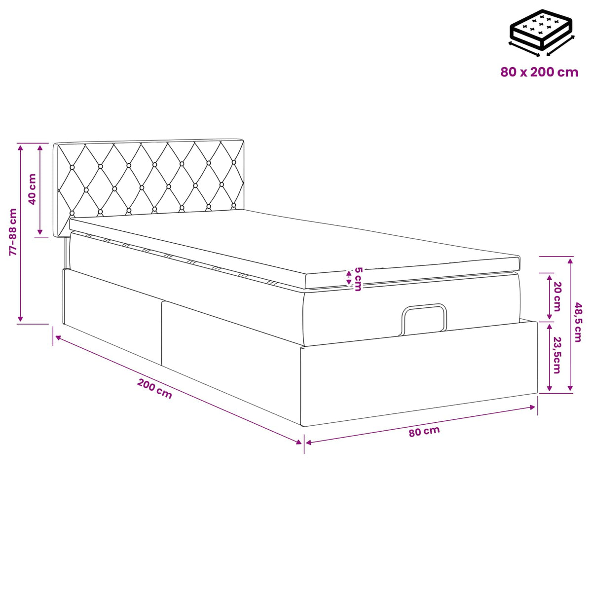 vidaXL Ottoman bed met matrassen 100x200cm fluweel roze