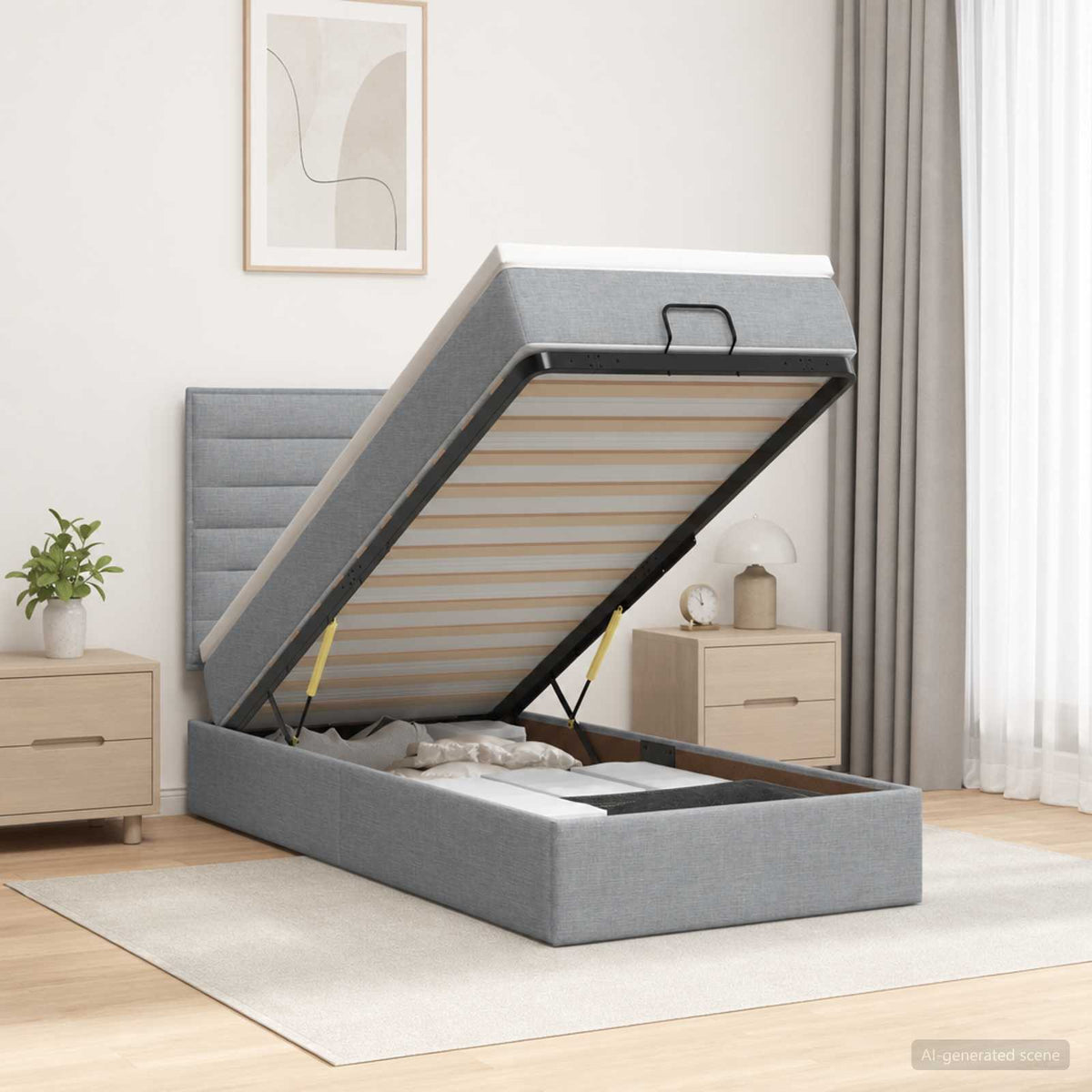 vidaXL Ottoman bed met matras en LED's 100x200cm stof lichtgrijs