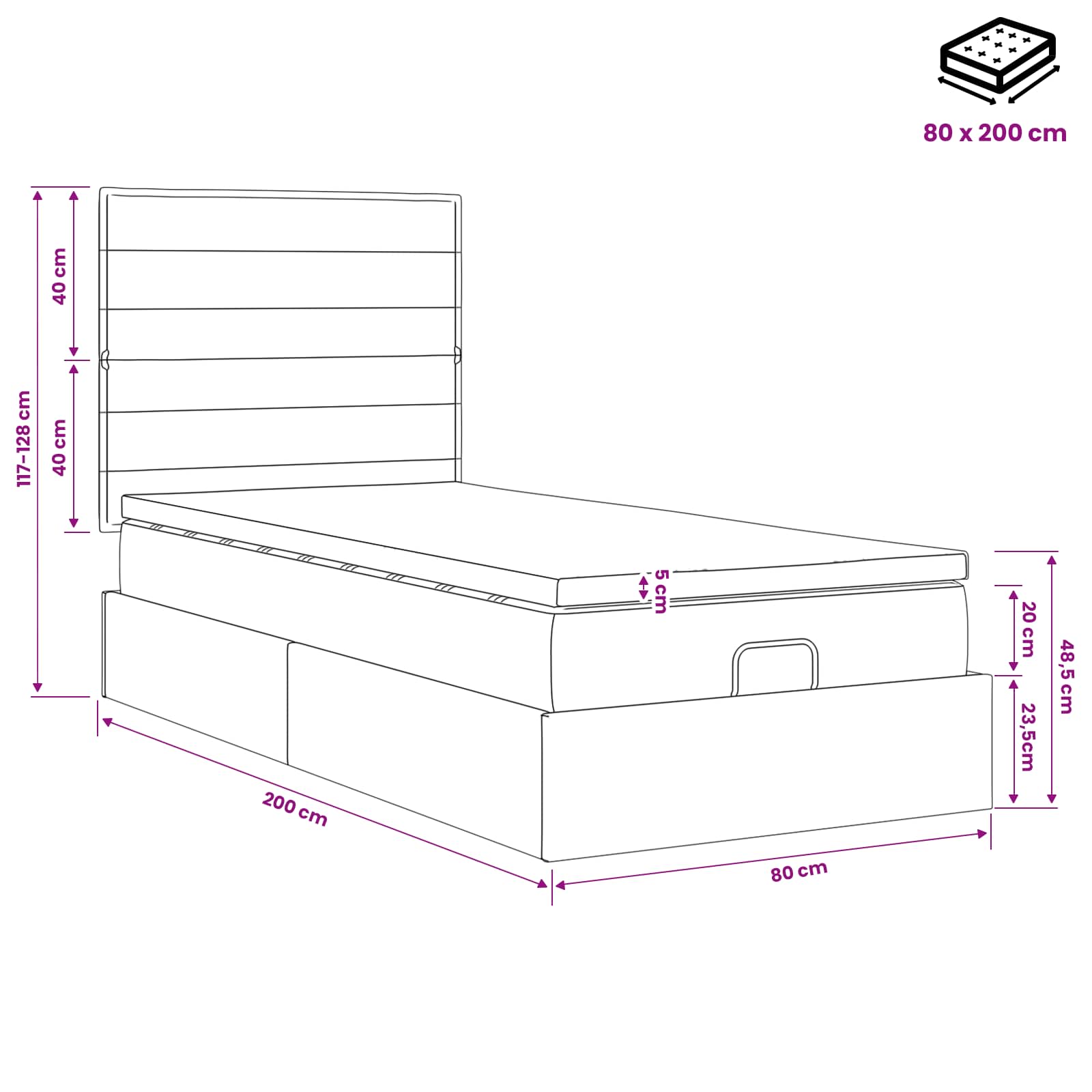 vidaXL Ottoman bed met matras en LED's 100x200cm stof lichtgrijs