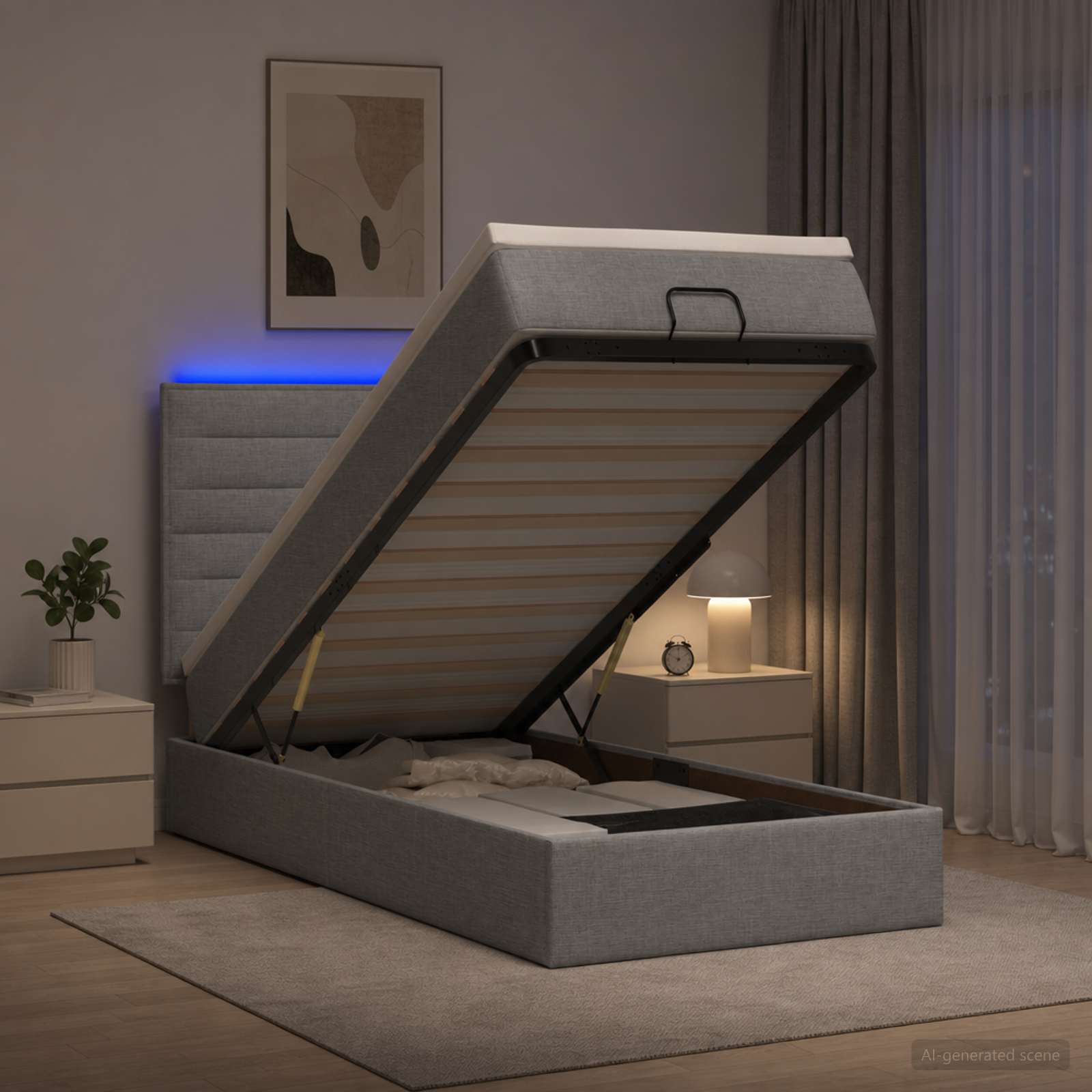 vidaXL Ottoman bed met matras en LED's 100x200cm stof lichtgrijs