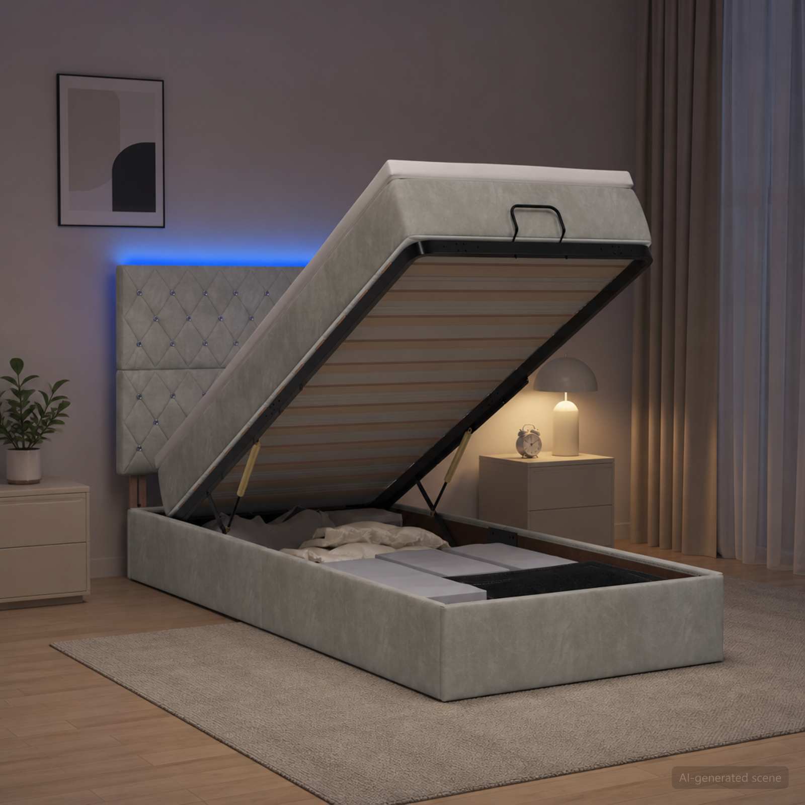 vidaXL Ottoman bed met matrassen en LED's 100x200cm fluweel zwart