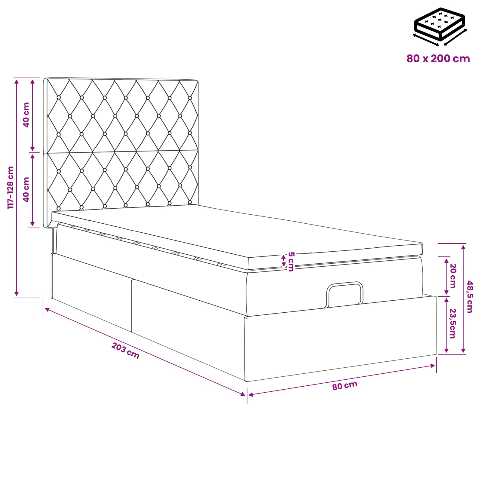 vidaXL Ottoman bed met matrassen en LED's 100x200cm fluweel zwart