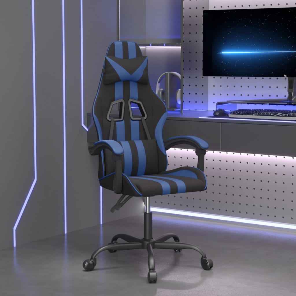 vidaXL Gamestoel draaibaar kunstleer zwart en blauw