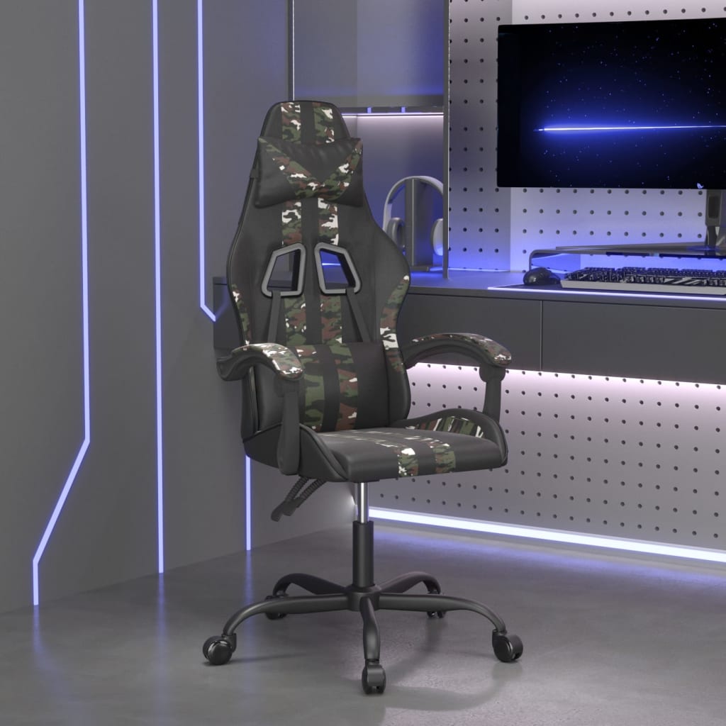 vidaXL Gamestoel draaibaar kunstleer zwart en blauw