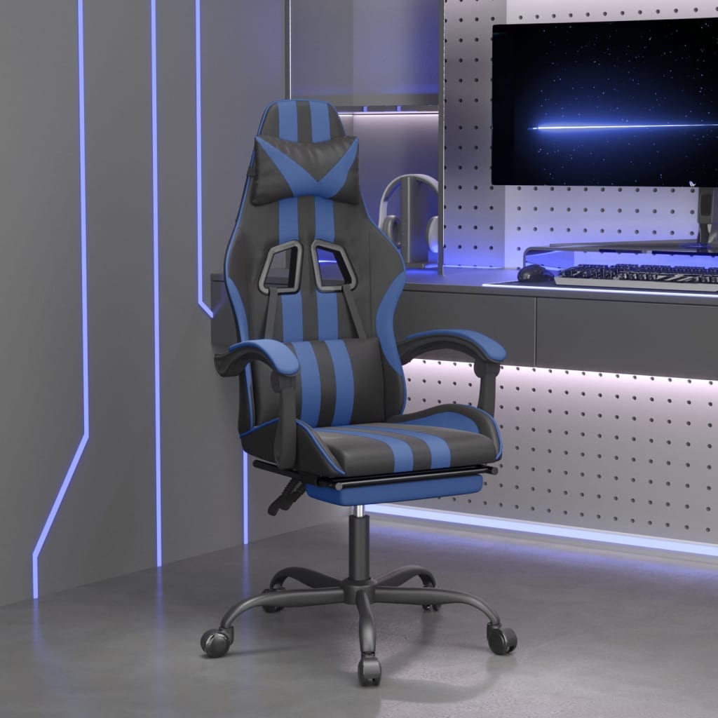 vidaXL Gamestoel draaibaar kunstleer zwart en blauw