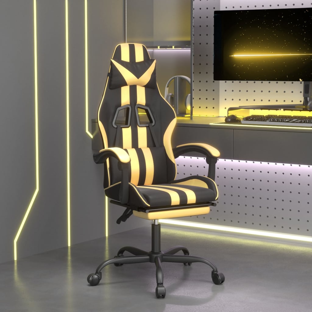 vidaXL Gamestoel draaibaar kunstleer zwart en blauw