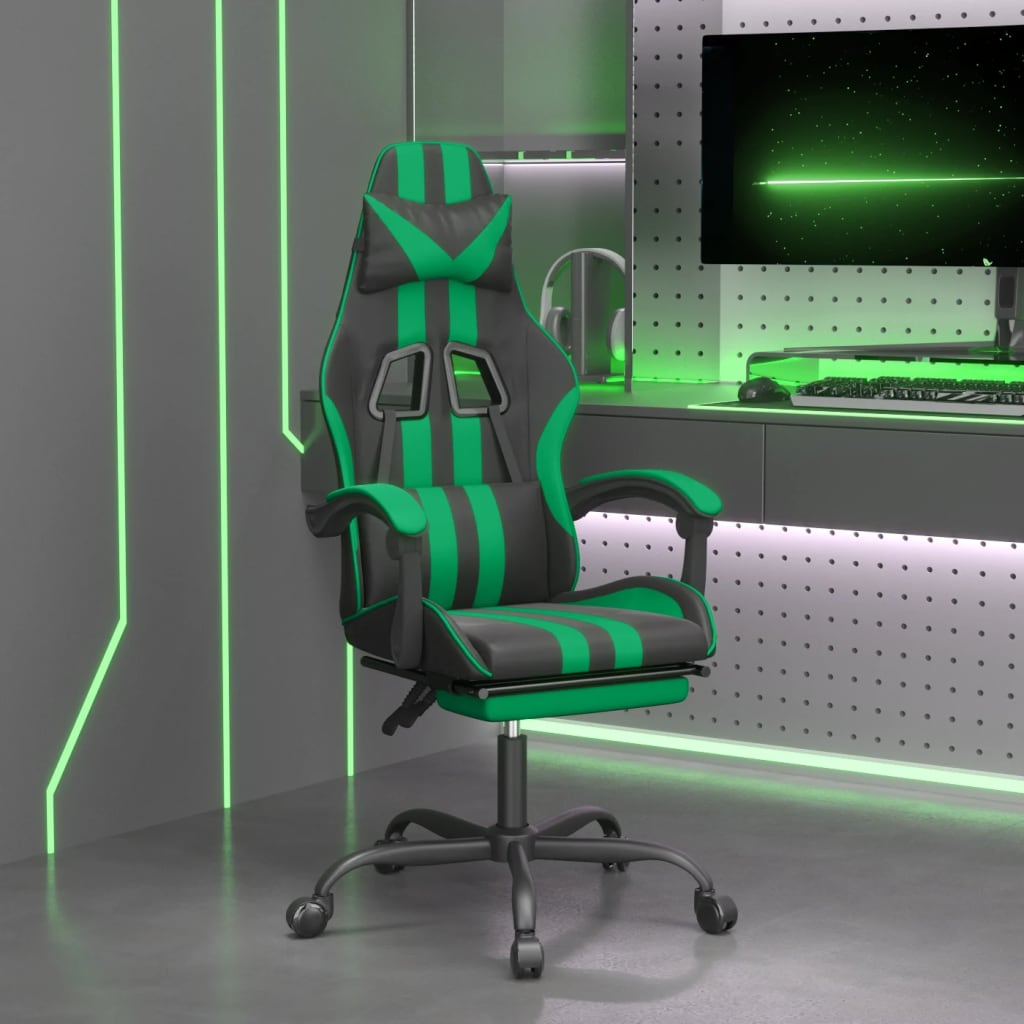 vidaXL Gamestoel draaibaar kunstleer zwart en blauw