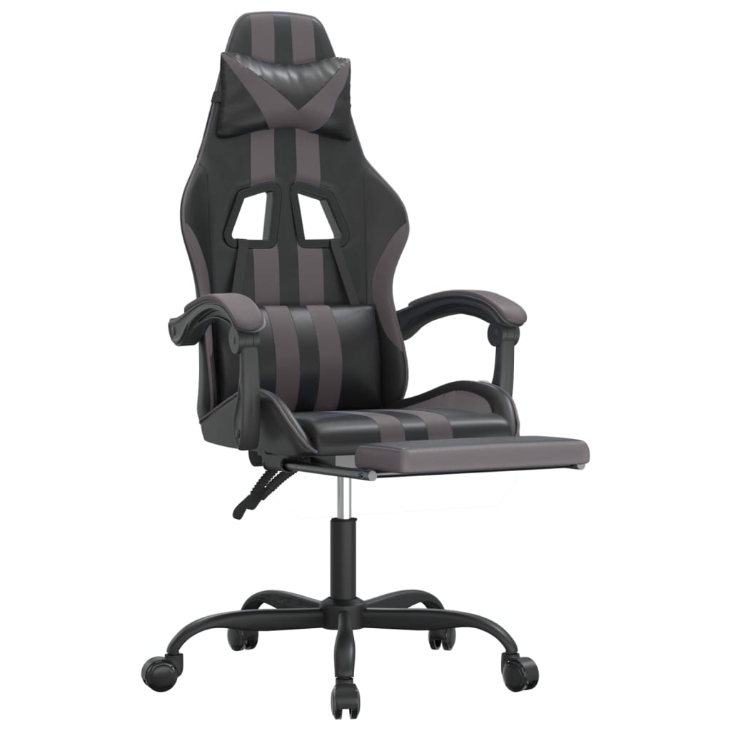 vidaXL Gamestoel draaibaar kunstleer zwart en blauw