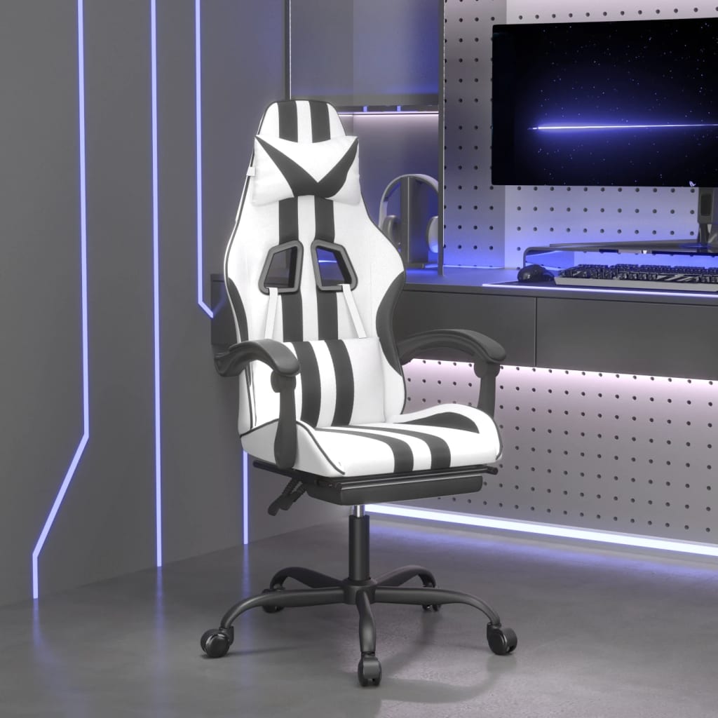 vidaXL Gamestoel draaibaar kunstleer zwart en blauw