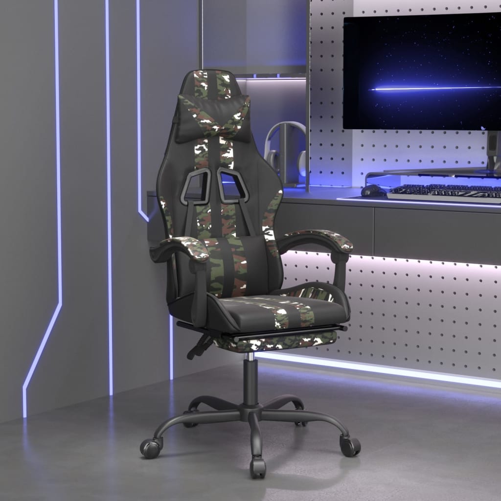 vidaXL Gamestoel draaibaar kunstleer zwart en blauw
