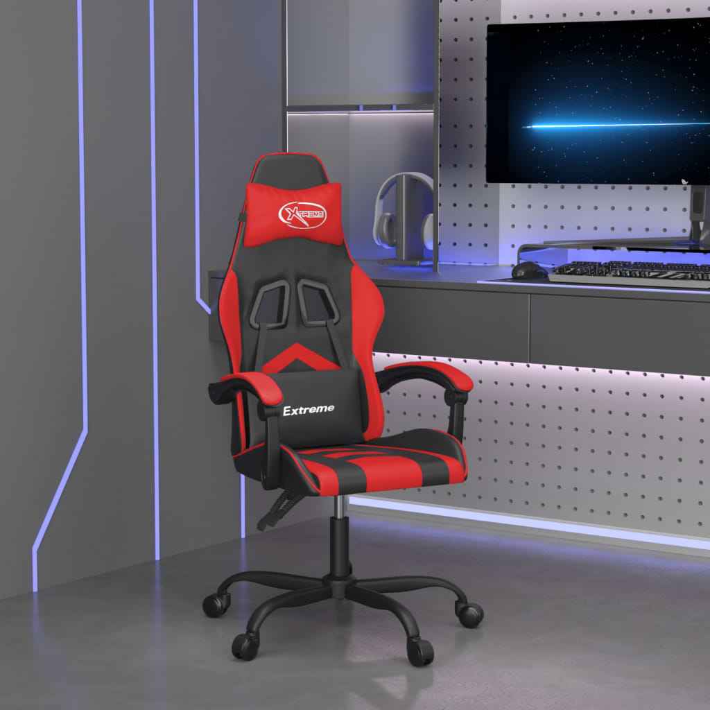 vidaXL Gamestoel draaibaar met voetensteun kunstleer zwart en rood